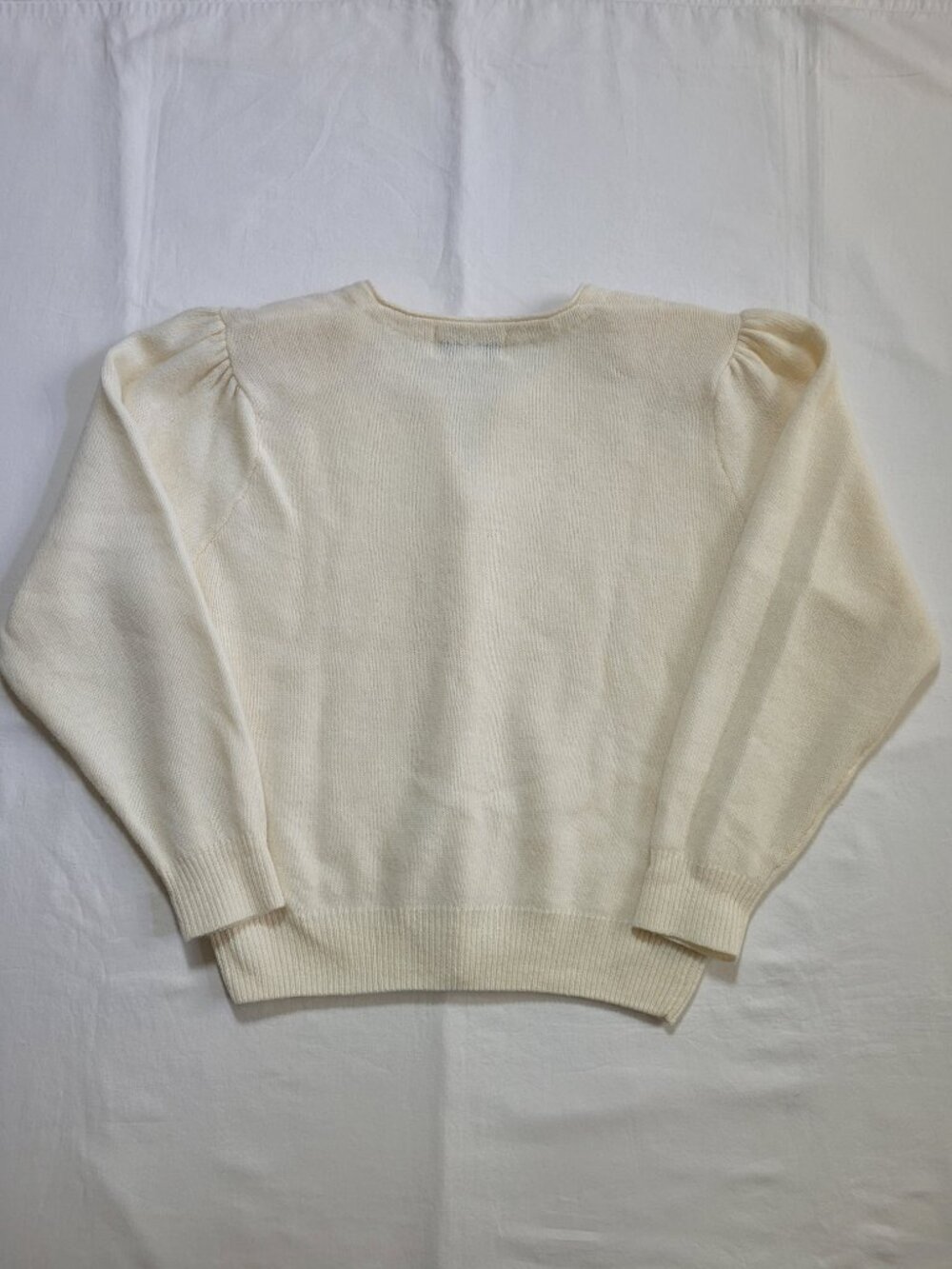 PS Illustrations Pointelle Knit Cardigan Sweater Ivory Medium Lambswool Blend - Picture 9 of 9